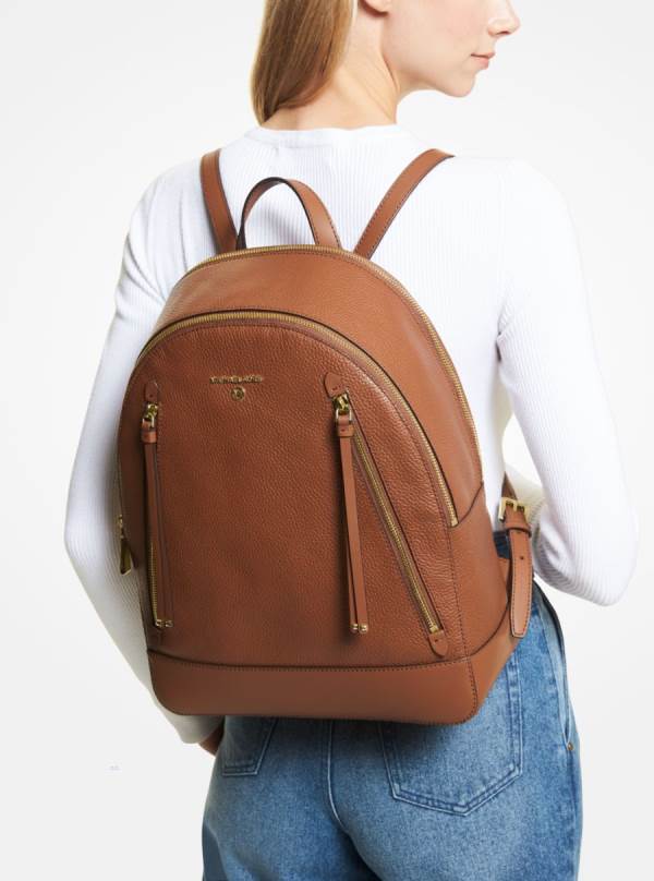 Damske Batohy Michael Kors Brooklyn Large Pebbled Leather Hnede - Kabelky Michael Kors Vypredaj | ERZSB-4518